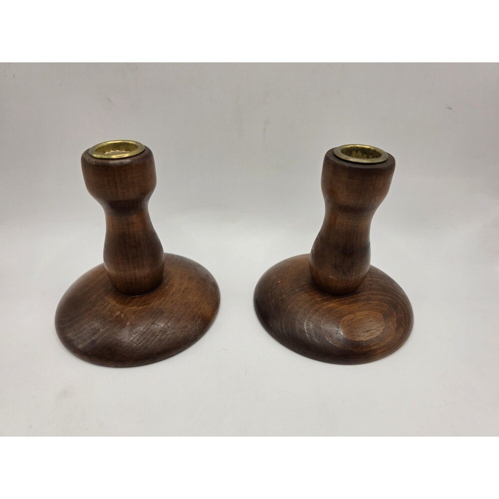Vintage MCM Wood Candlestick Holders Set Of 2 Steincraft Presque Isle, WI
